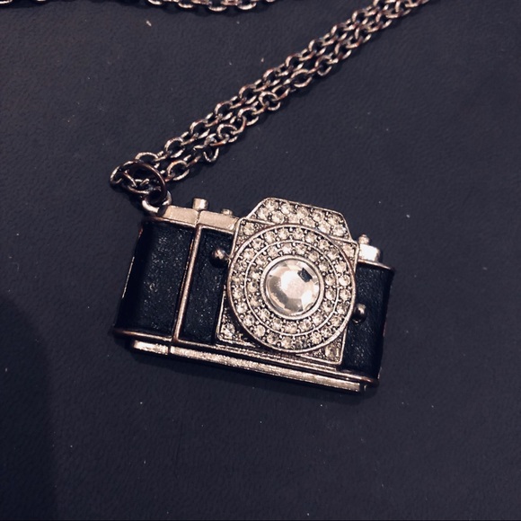 Vintage Jewelry - Bejeweled Camera Pendant Necklace